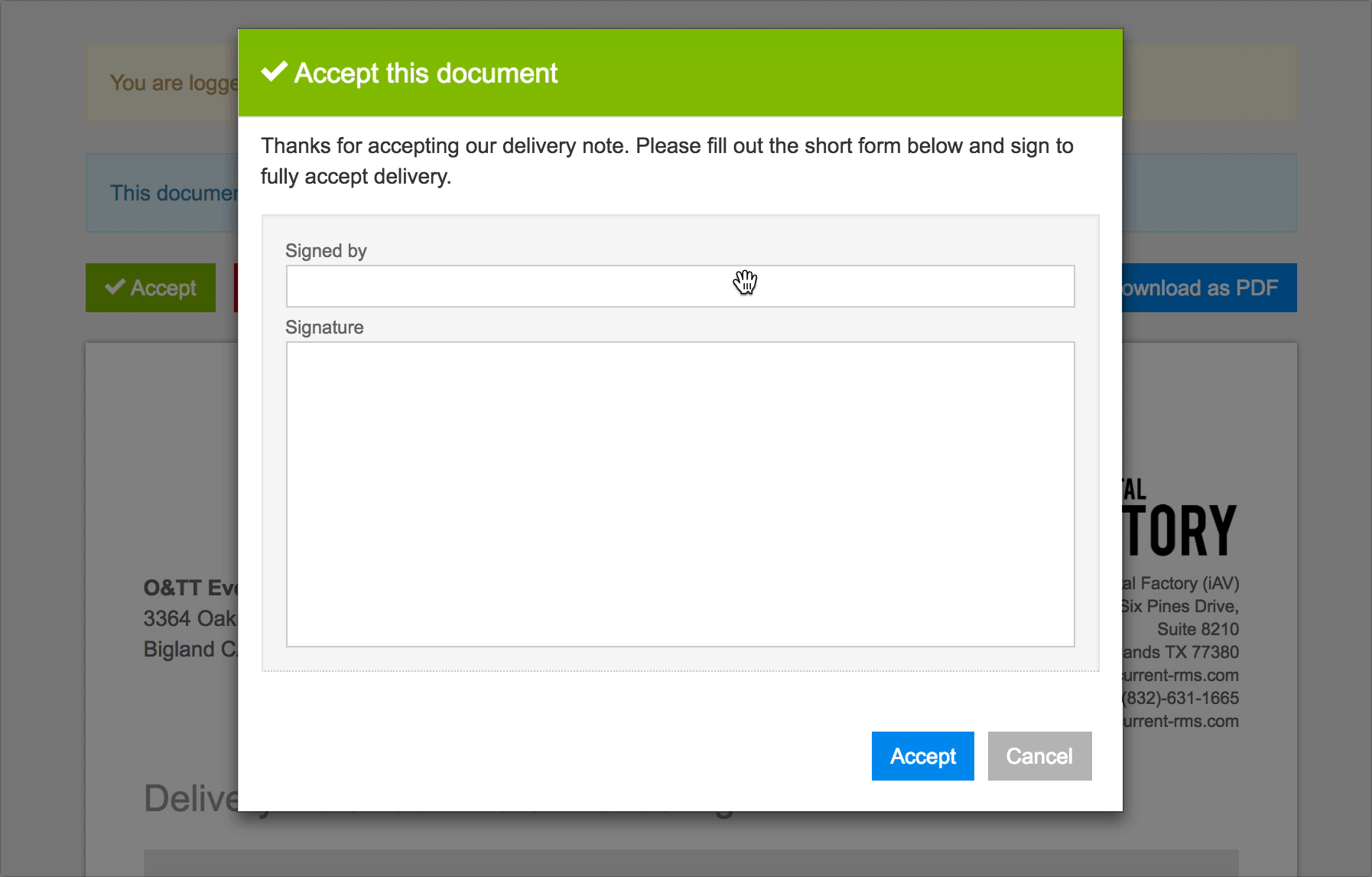 e-signature in Current RMS