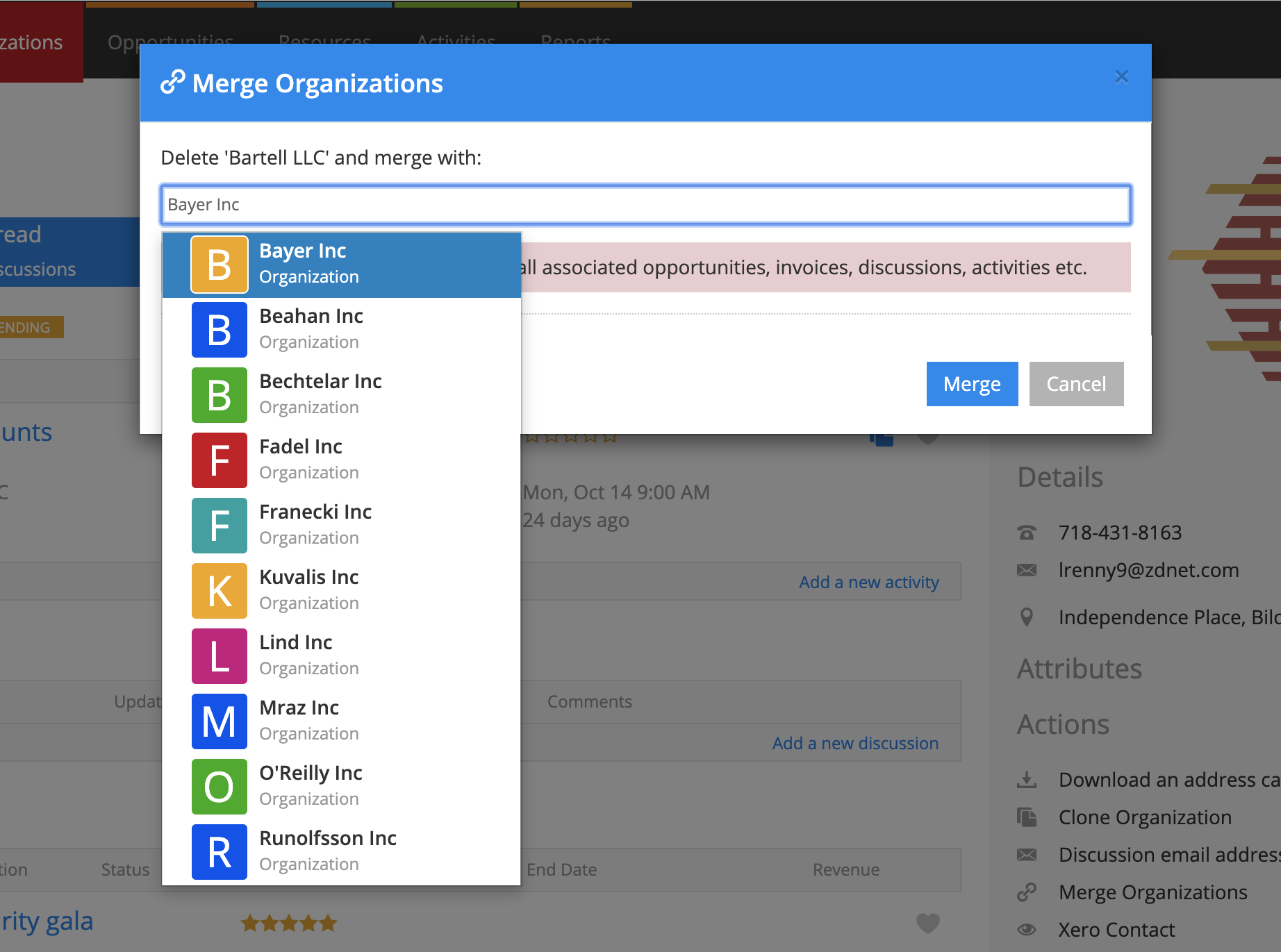 Merge one Organization to another in Current RMS