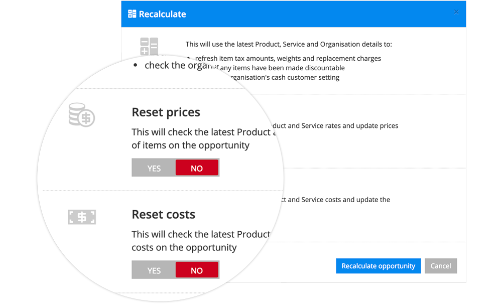 Recalculate Opportunity Toggle Buttons