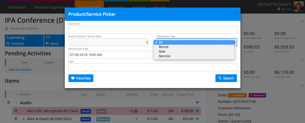 Use the transaction type picker on Current RMS