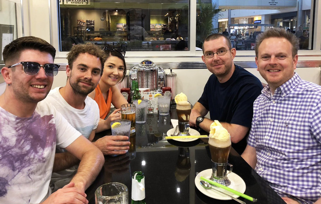 The team sampling some of the famous US cuisine at Johnny Rockets diner.