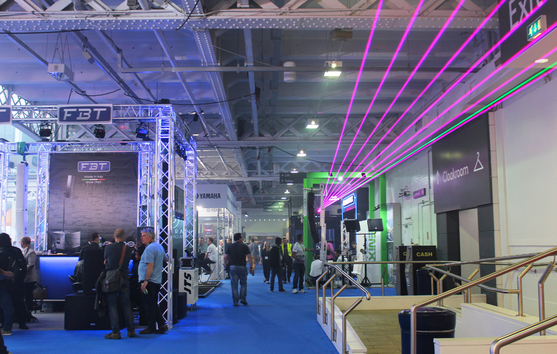 An impressive laser panning from one side of the exhibition hall, to the other.