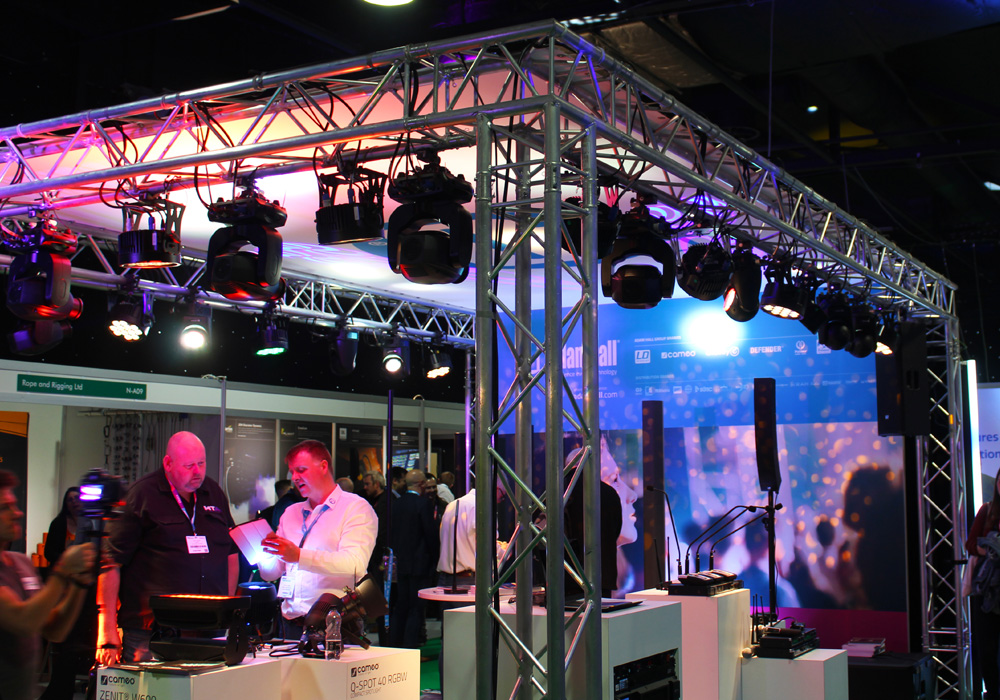 Rigging and lighting equipment at PLASA Leeds 2018