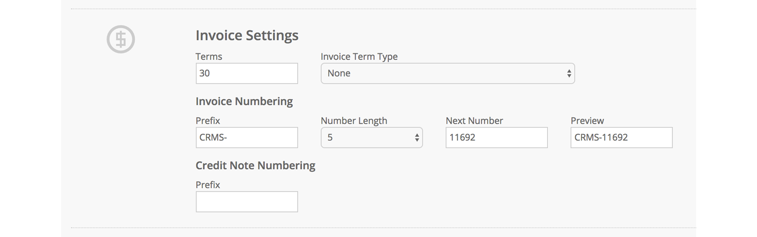 Customise opportunity and invoicing numbers